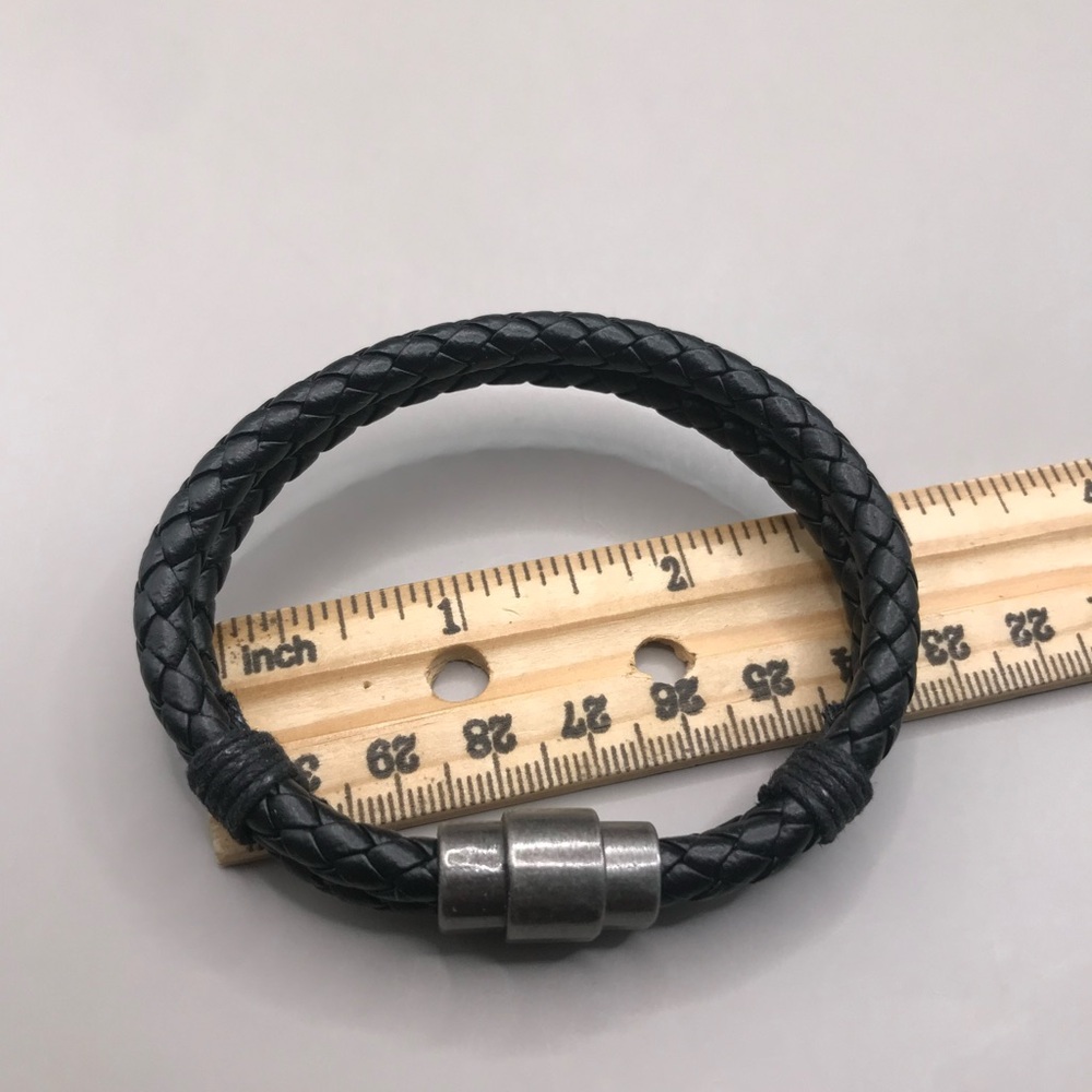 Cool Steel and Beyond Black Double Braided Leather Bracelet - Picture 5 of 8
